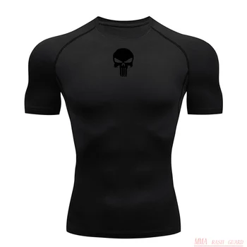 

Short T-shirt Skull Male Running Tights Summer Gym Fitness Muscle shirt Compression MMA Track suit Punisher Tactical T-shirt Men