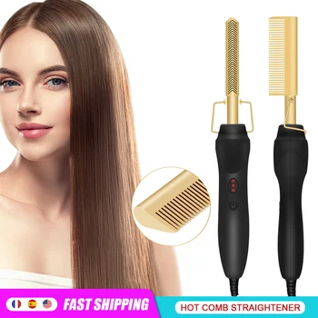 

Electric Hot Comb Straightener Fast Hot Heating Comb Professional Flat Irons Irons Hair Straightening Brush Hair Curler For Wig