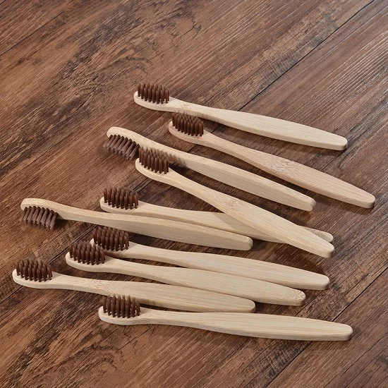 10PC Kids Brown Детская бамбуковая зубная щетка, 10 шт., детская мягкая эко биоразлагаемая зубная щетка без пластика, es, уход за полостью рта, Бамбуковая зубная щетка с эко ручкой - Цвет: 10PC Kids Brown