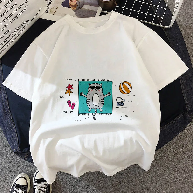 Kawaii/футболка с толстым котом Детская Новая летняя Милая модная футболка для детей тонкая хипстерская футболка для девочек топы, одежда BAL541