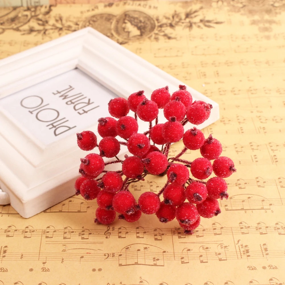 Красивые декоративные 40 штук Мини Рождественская пены матовая искусственная ягодно-красный в прямом эфире Холли Берри ягоды дом гирлянда новая распродажа