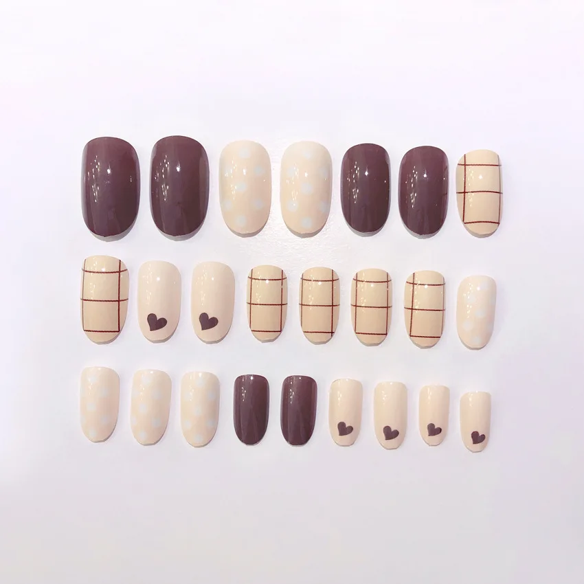 01 Новинка 24 шт в форме сердца милый узор акриловая круглая головка поддельные ногти Типсы украшены для модных ногтей художественное украшение ногтей - Цвет: 01