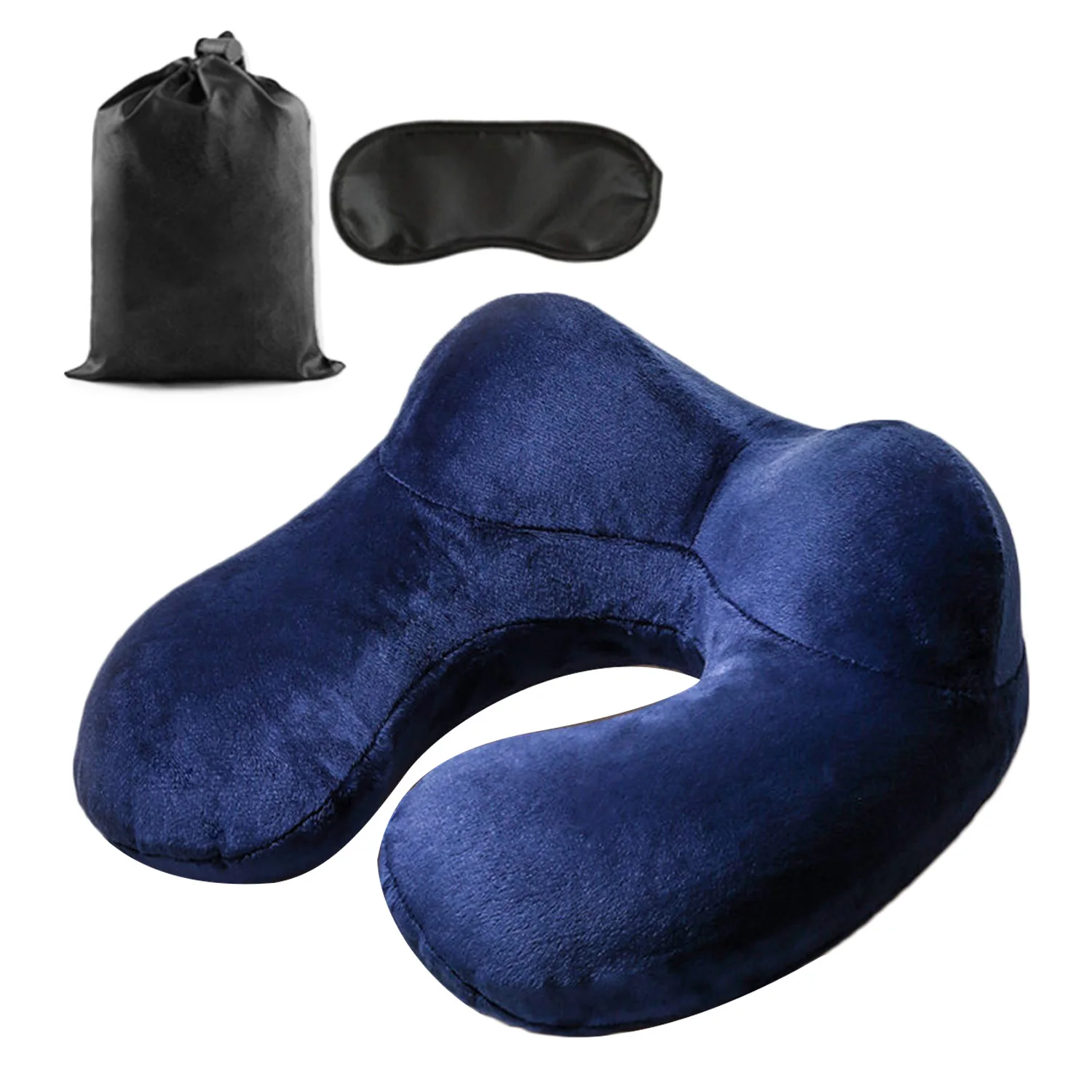 Dark Blue U-образная надувная подушка, подушка для поддержки шеи, маска для глаз и сумка на шнурке для самолетов, поездов, автомобилей, путешествий, офиса - Цвет: Dark Blue