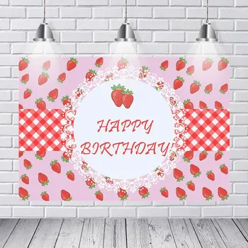 

7x5ft Strawberry Backdrop for Kids Birthday Party Decorations Living Room Baby Shower Background Photo Studio Booth Props