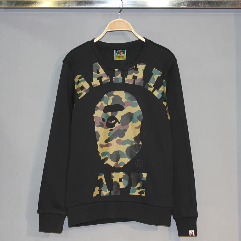 

2018 Autumn And Winter New Style Japanese-style Popular Brand Big Logo Printed Camouflage round Neck Fleece Lined Casual Base Ho