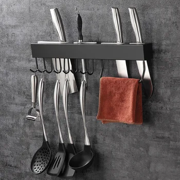 

Hook Storage Wall Mounted Holder Pot Stainless Steel Slice Durable Multifunctional Kitchen Racks Punching Free Cutter Slot