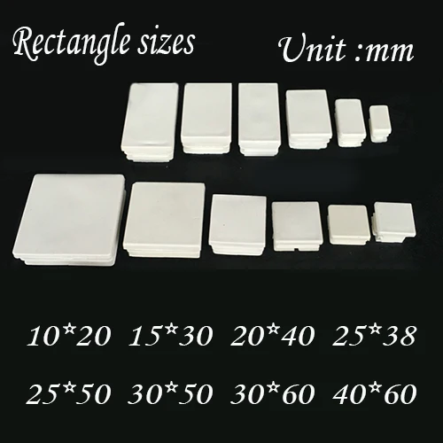 10x20 мм 15x30, 20x40 25x38x25x50x30x60 40x60 мм белый Концевая Трубная вставка Кепки прямоугольник продолговатые колонна шест стол ножка кровати Кепки
