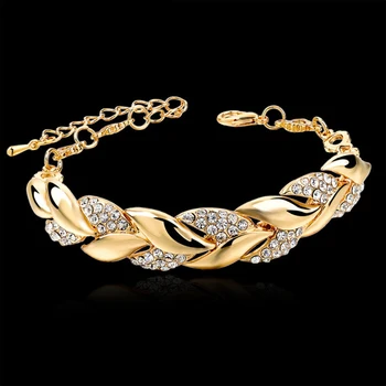 

DI-141 Bohemian Style Women Girls Gold Bracelet Rhinestone Leaves Chain Bangle Luxury Wedding Jewelry Simple Fashion Elegant New