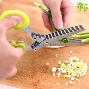 

50pcs new sell like hot cakes 5 Layers Multi-functional Stainless Steel Kitchen Knives Scissors Sushi Shredded Scallion Cut