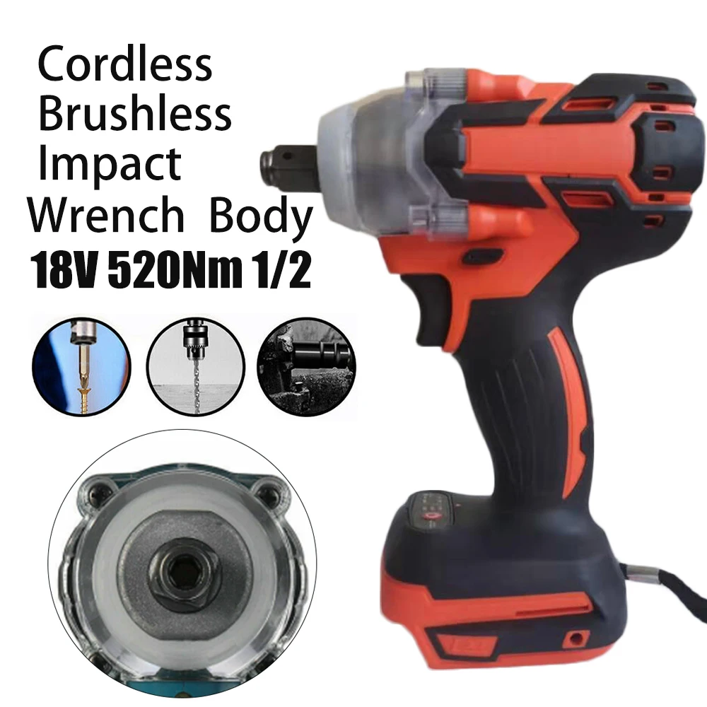 

18V 520Nm Cordless Brushless Impact Wrench Body No Batteries Electric Wrench Power Tool For Makita Battery Torque Rechargeable