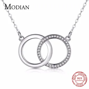 

Modian 2019 Instagram Design 925 Sterling Silver Circle Simple Pendant With CZ Fashion Necklace For Women Vintage Jewelry Chian