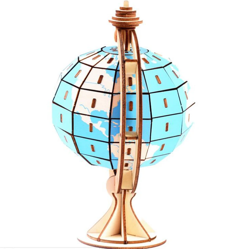 Globe 3d diy wooden puzzle wood Tangram puzzles Rotatable Globe Teaching and learning props education kid toy gift
