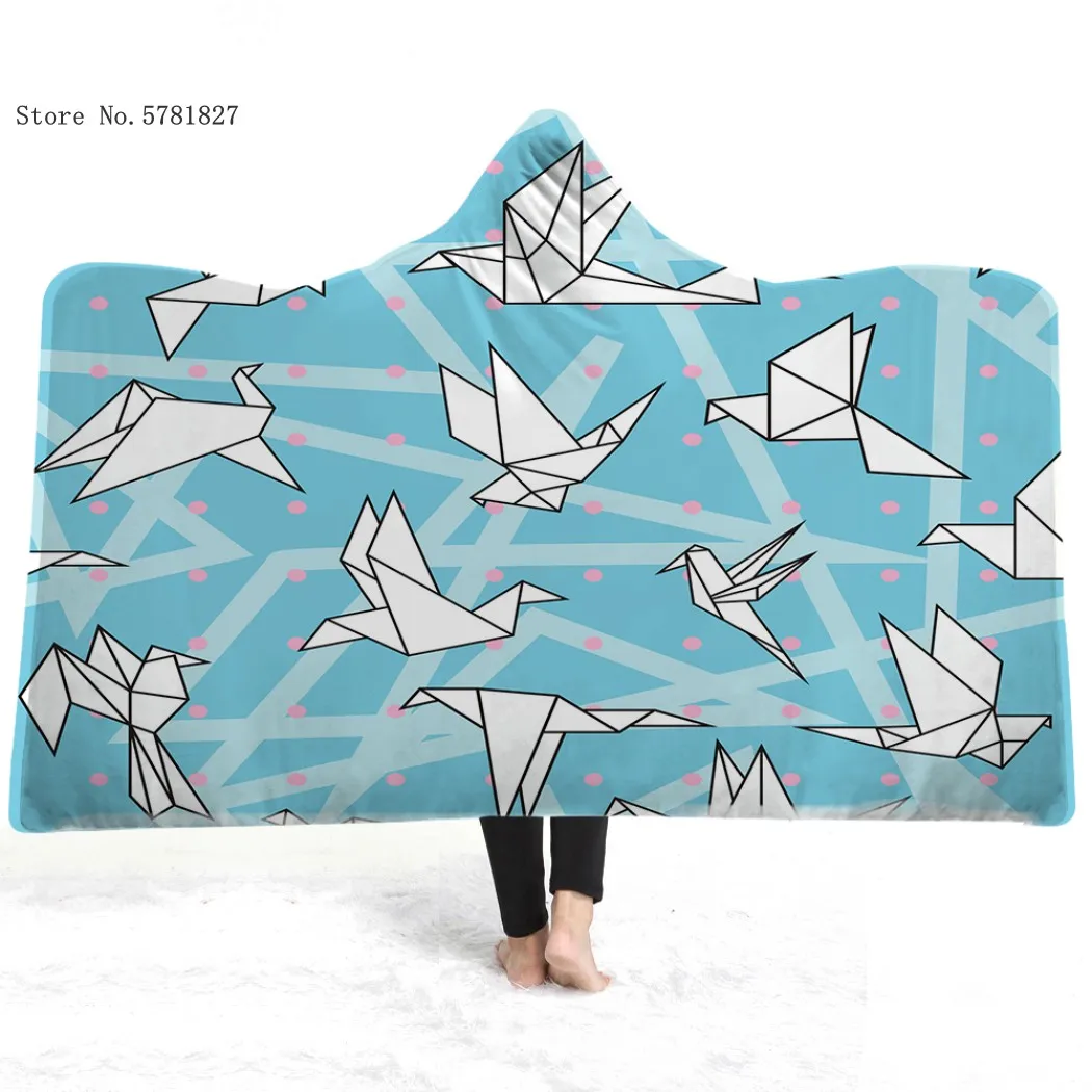 Thousand Paper Cranes Hooded Blanket Sailboat Fleece Nap Office Wearable Picnic Travel Throw Home Decor | Дом и сад