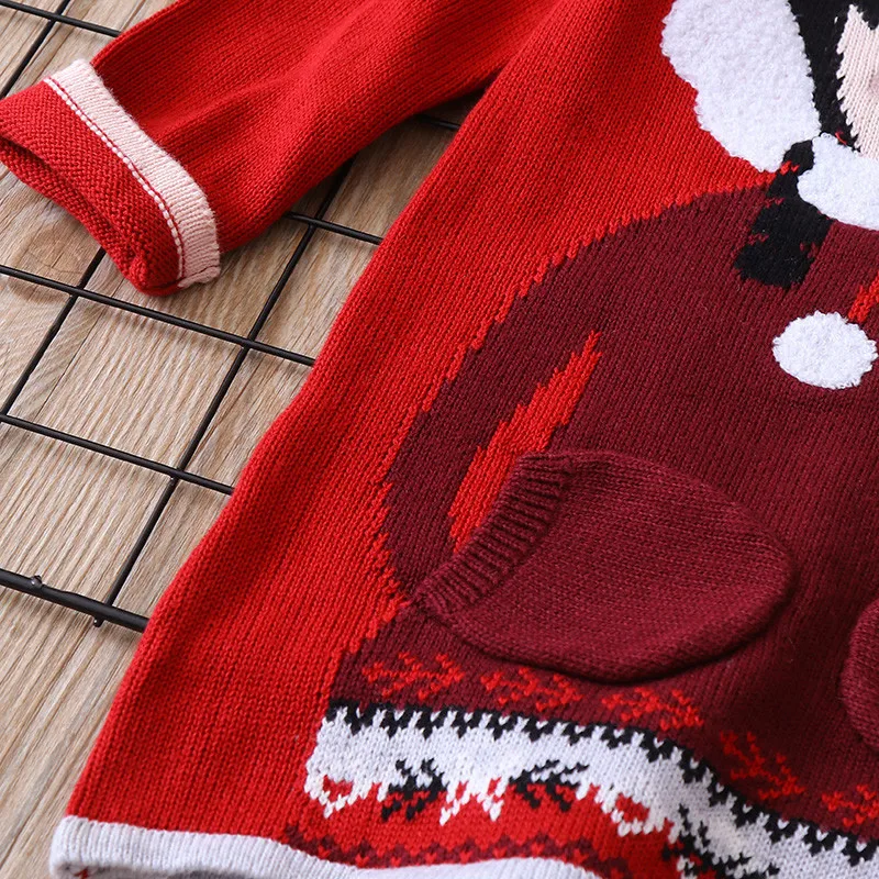 Специальное предложение, Рождественский, новогодний жаккардовый свитер средней длины для девочек, юбка г., осенне-зимний стиль, детский хлопок