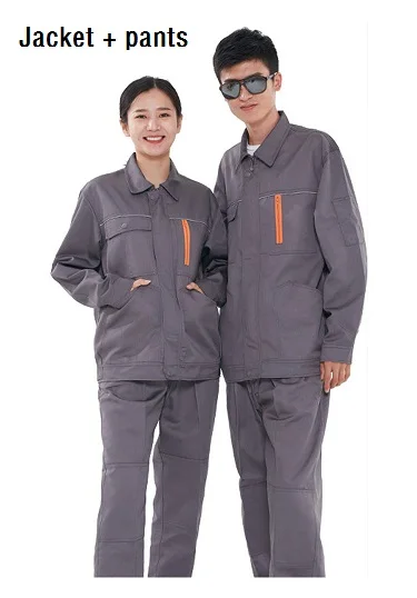 Jacket pants Мужская и Женская спецодежда, пальто, рабочие комплекты одежды, унисекс, дышащие куртки+ брюки, с длинным рукавом, Заводская защита от механика - Цвет: Jacket pants