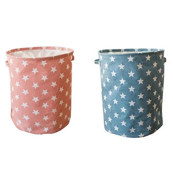 

2x 35X45CM Collapsible Laundry Basket Star Pattern Storage Basket Large Waterproof Linen Cloth Pink & Blue