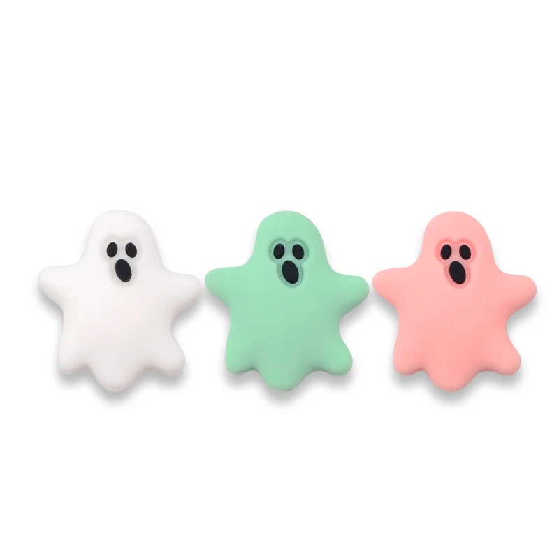 LOFCA 5pcs Baby Teether Food Grade Silicone Snowflake Beads BPA Free Mini Ghost Baby Teething Toy Halloween Pacifier Chain Gifts