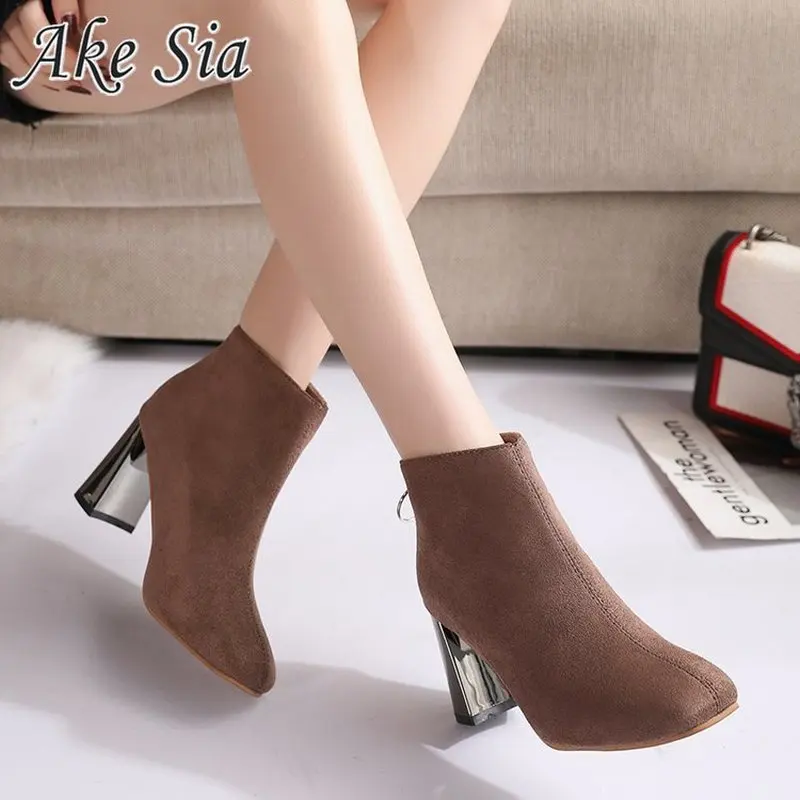 

2019 Thick with short tube back zipper pointed artificial short plush suede fashion boots rubber with women's shoes