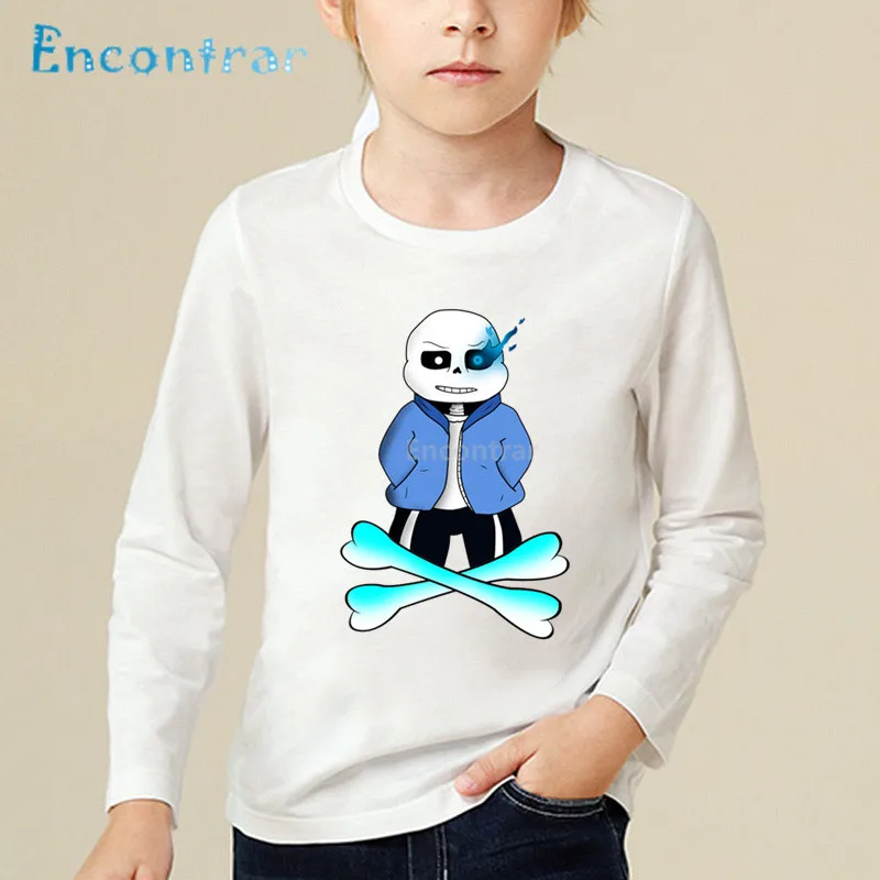 Детская забавная Футболка с принтом в виде черепа, Brother Undertale Sans топы с длинными рукавами для маленьких мальчиков и девочек, детская повседневная футболка LKP2405 - Цвет: white-D