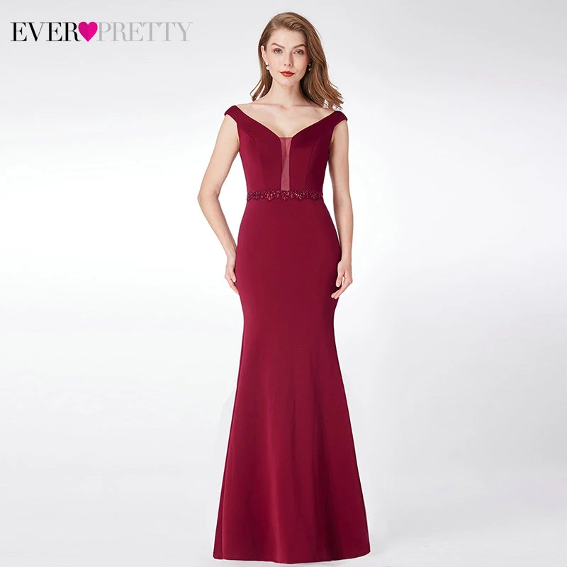 

Vintage Burgundy Evening Dresses Long Ever Pretty Mermaid Double V-Neck Sleeveless Beaded Formal Party Gowns Vestido Longo Festa
