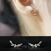 GOLDtutu 14k Pure Gold Inlaid Zirconium Super Flash Arc Laurel Branch Woman Ear Studs 1