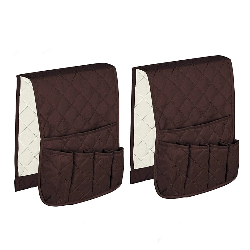 Non-Slip Couch Sofa Chair Armrest Organizer With 5 Pockets For Phone, Book, Magazines, Tv Remote Control, 2 Packs Brown