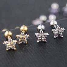 2 шт. серьги-гвоздики из нержавеющей стали с цирконием в виде цветка, хряща, ювелирные изделия, рождественские подарки для женщин, Aretes De Mujer