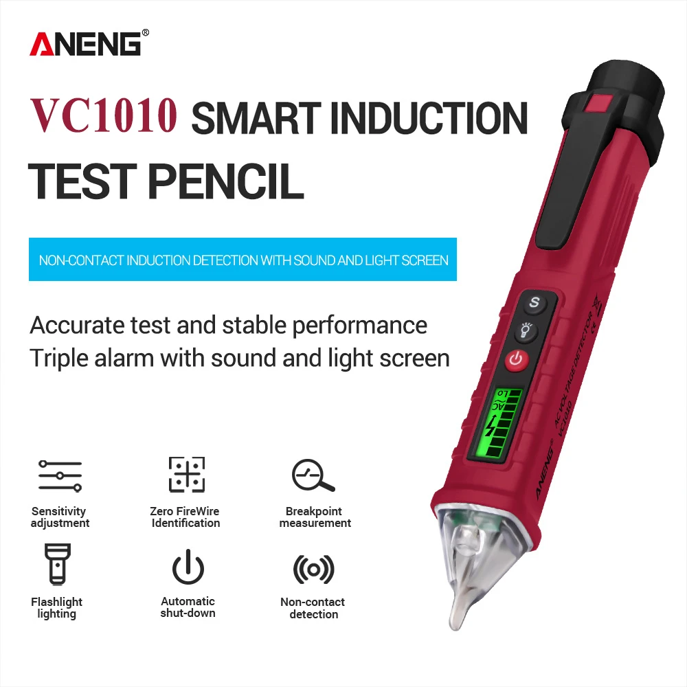 ballboU VC1010 Digital Voltage Detectors 12-1000V AC//DC Non-Contact Pen Tester Meter Volt Current Electric Test Pencil 2 Measuring DC Requires More Than 100V