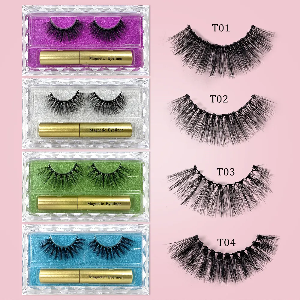 

Flash girl High Quality 1pair 5D mink Magnetic Eyelashes Luxury crystal box Magnetic Liquid Eyeliner Magnetic False E