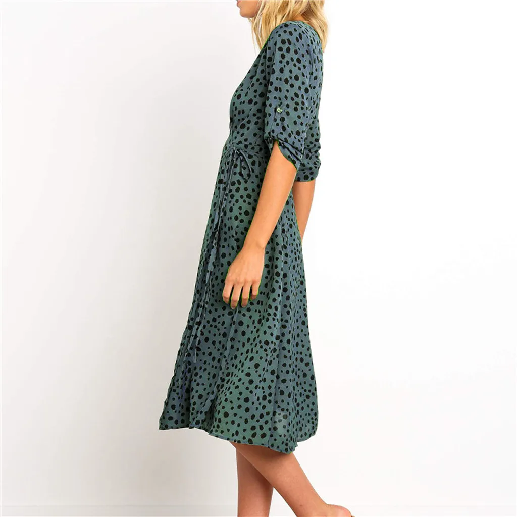 Женское платье шифоновое плиссированное платье Весна Осень женское винтажное элегантное с длинным рукавом свободное повседневное офисное женское платье# J30