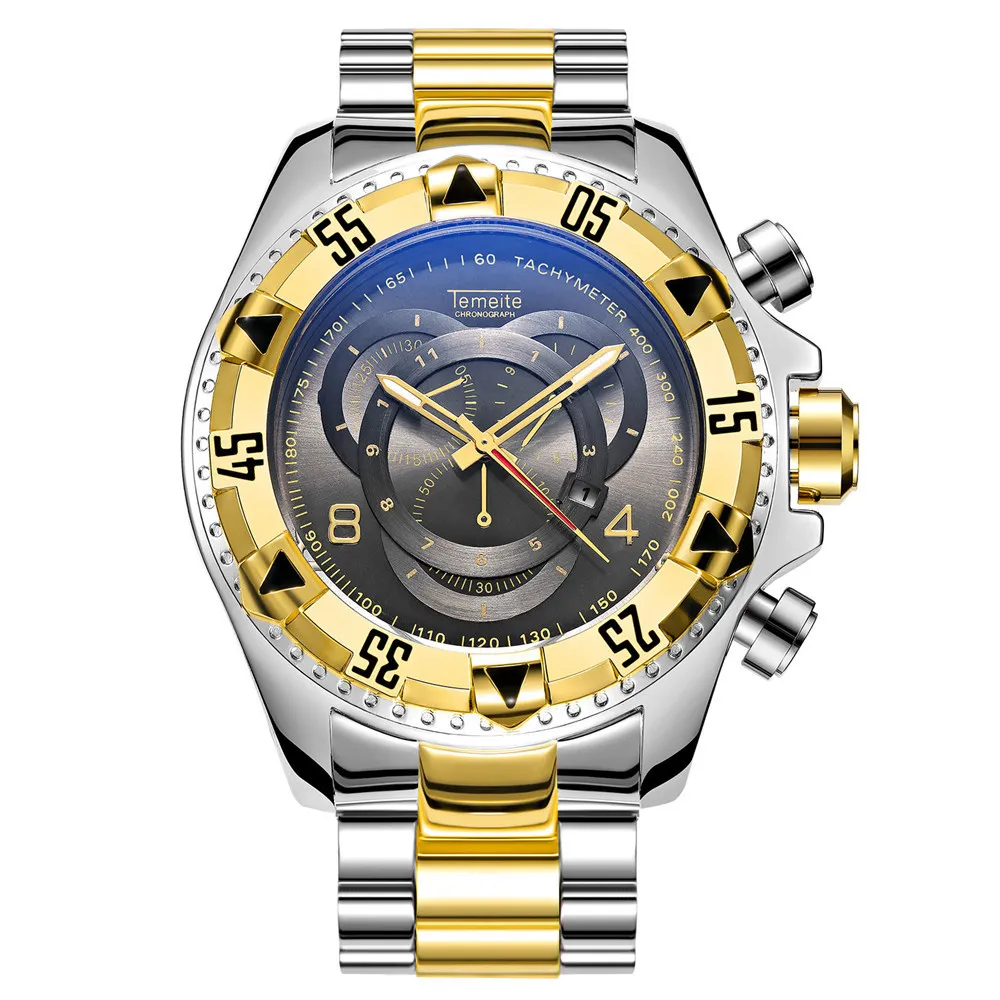 Военные мужские кварцевые часы с хронографом, модные часы с календарем TEMEITE, многофункциональные водонепроницаемые часы со стальной полосой, светящиеся часы, подарки для мужчин