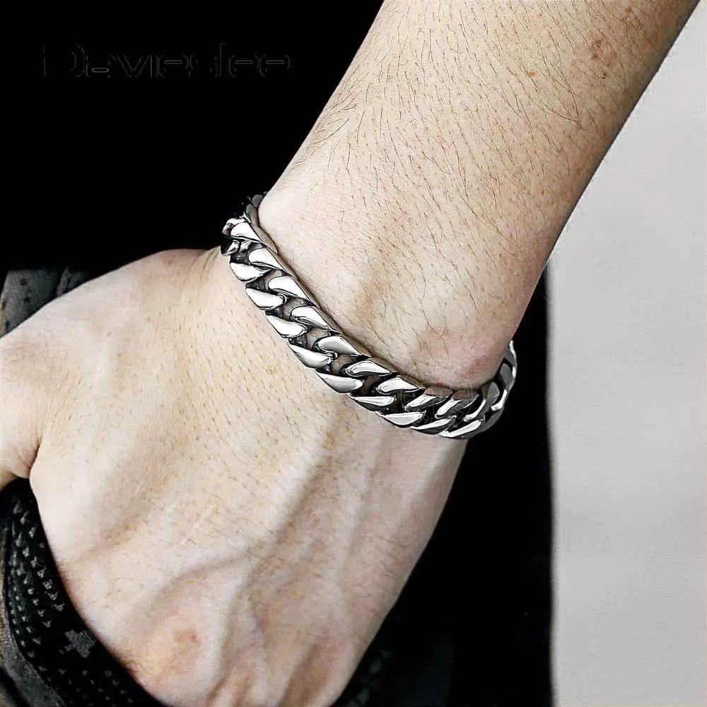 Мужской браслет 316L из нержавеющей стали 10 мм, браслет с кубинской цепочкой для мужских серебряных золотых украшений 8-11 дюймов, LHBM123