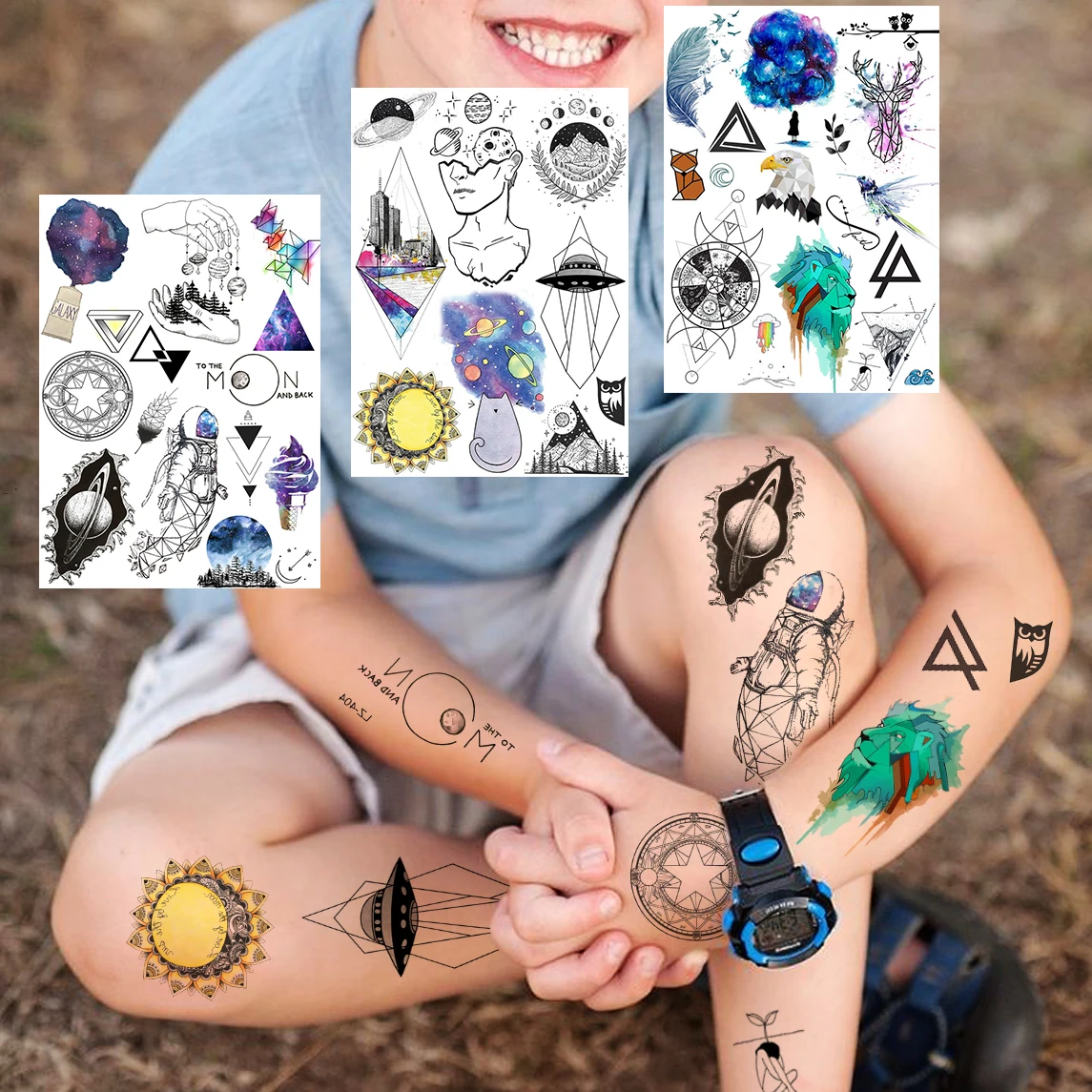 Universe Geometric Temporary Tattoos For Children Minimalist Body ...