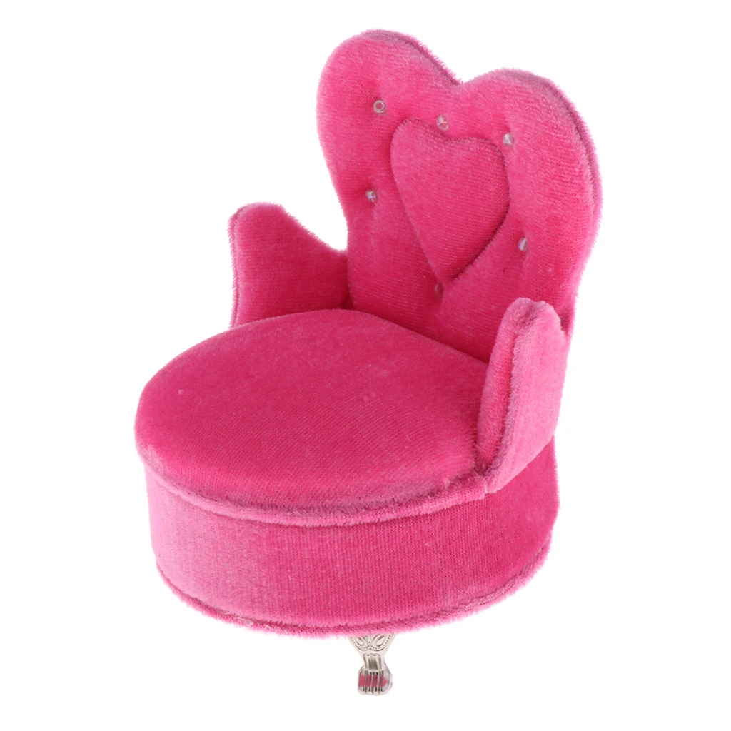 1/12 Scale Miniature Dollhouse Flannel Sofa Arm Chair- Dolls House Decor Furniture Couch- Pink Heart Shape Jewelry Box Case