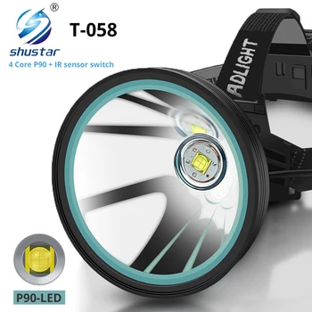 

Super Bright 4-Core P90 LED Headlamp with IR Sensor Switch 3 Lighting Modes Uses 3 x 18650 Batteries Suitable for Outdoor
