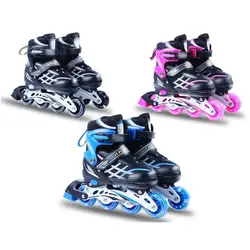Kid'S Roller Skates Size Adjustable Inline Roller Skates For Children Boys Girls Skating Shoes Patines Pu Leather 4 Wheels Black