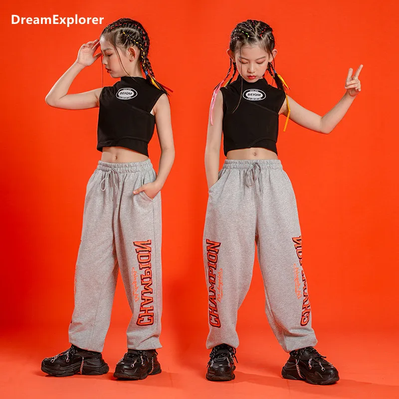 

Girls Hip Hop Tank Top Joggers Kids Street Dance Sweatpants Clothing Sets Child Jazz Sleeveless Outfits Teen Sportwear Costumes