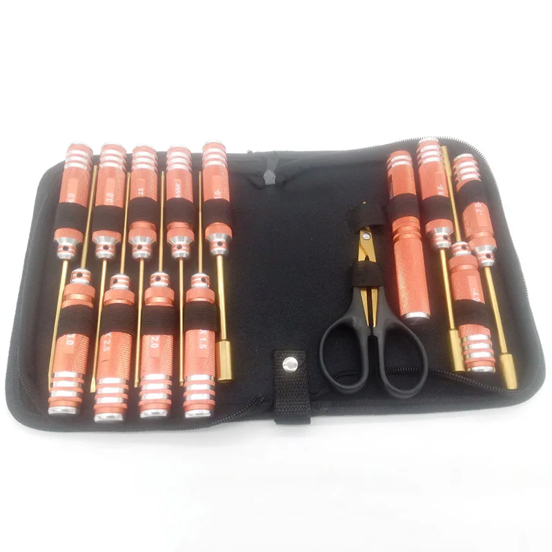

14-piece set Model 1/10 RC Metal alloy Screwdriver Tool Sleeve Suit Model Non-slip fine repair Model Kit Hardware Car Tool