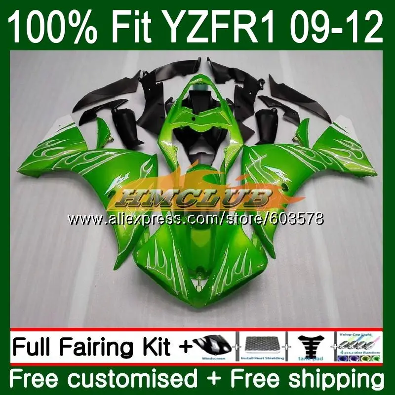 Инъекций для YAMAHA YZF-1000 YZF-R1 2009 2010 2011 2012 64CL. 5 YZF R1 1000 R 1 YZF1000 YZFR1 09, 10, 11, 12, Обтекатели зеленый пламя
