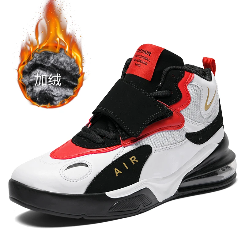 Оригинальные Ретро баскетбольные кроссовки для мужчин Air Shock уличные кроссовки светильник Jordan кроссовки для молодых подростков высокие ботинки корзина - Цвет: red plus velvet