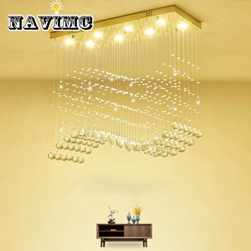 

K9 Crystal Chandeliers LED Chrome Finished Light Wave Art Decor Modern Suspension Lighting Hotel Villa Hanging Lamp