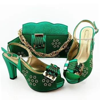 

Amazing Green African High Heel Sandal Shoes And Handbag Set For Party MM1100 Heel Height 10.5CM