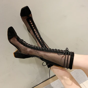 

Boots women 2020 spring and autumn new mesh hollow sexy long tube fashion wild thick with fashion boots tide
