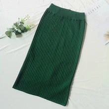 Vogue Осень Зима Популярные женские юбки сплошной цвет Теплая трикотажная прямая юбка ребристая юбка средней длины популярное поступление