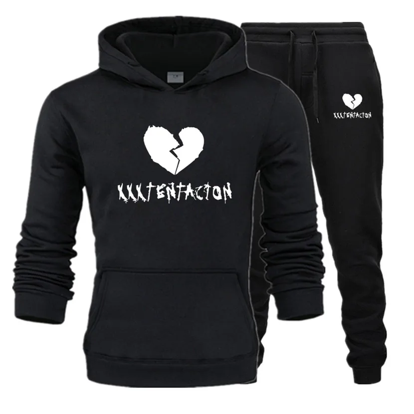 

XXXTentacion Fashion brand men's clothing Fleece Hooded Pullover Fashion Brand Hoodies Sweatshirts+Sweatpants Suits Sweatshirt