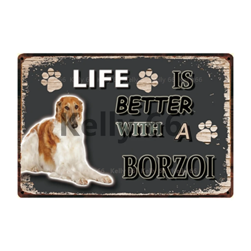 [Kelly66] Домашние животные жизнь лучше с пуделем Borzoi Хаски Мопс Оловянная металлическая табличка домашний Декор Бар настенная живопись 20*30 см размер Dy117