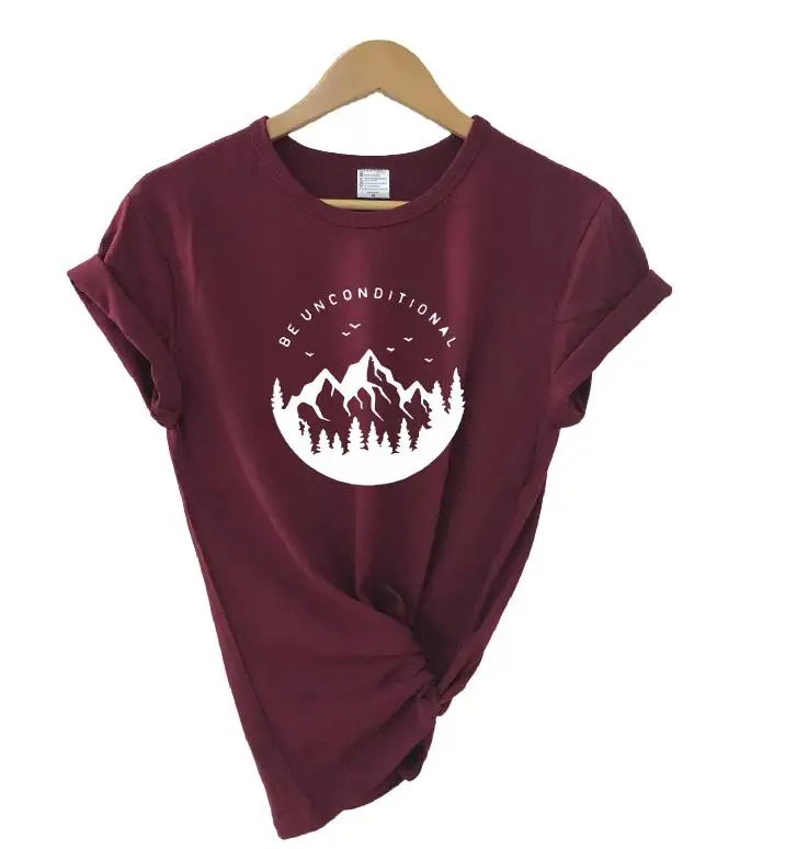 burgundy white words Be безусловная горная Футболка женская футболка с изображением Harajuku короткий рукав Повседневная Хлопковая женская футболка плюс размер Прямая поставка - Цвет: burgundy white words