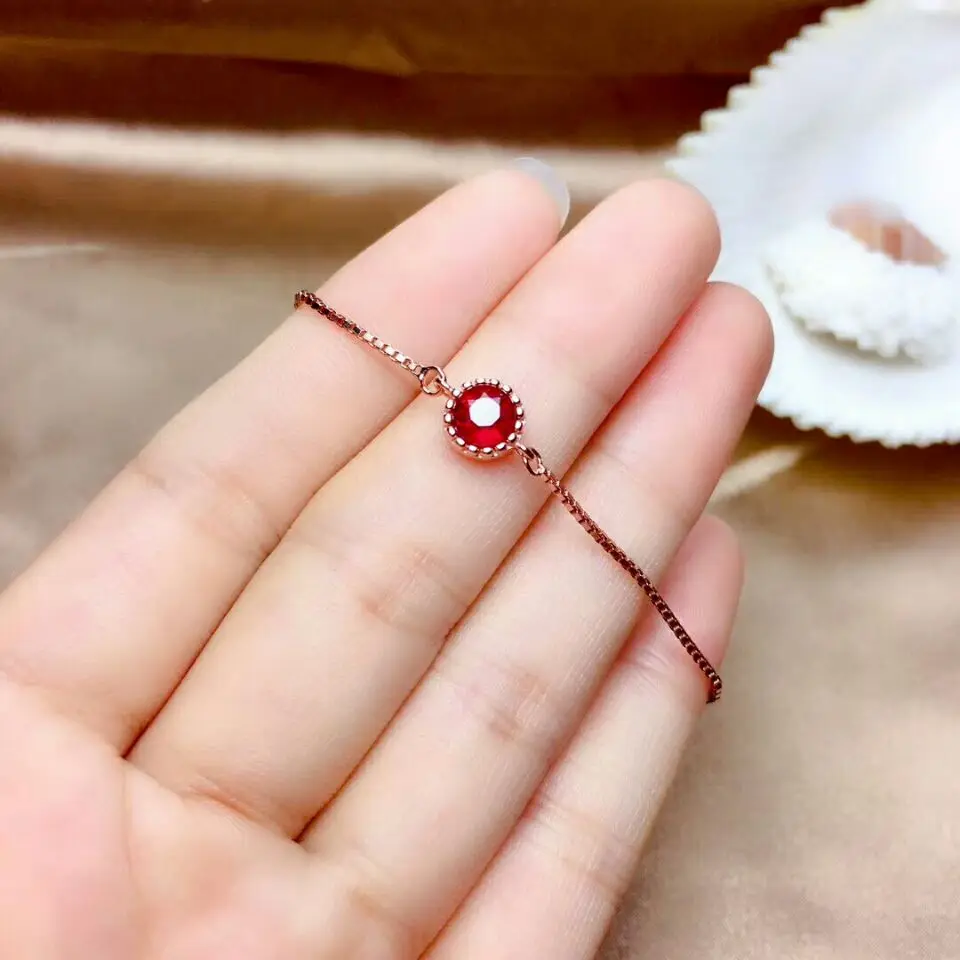 MeiBaPJ Natural New Burned Ruby Gemstone Simple Bracelet 925 Sterling Silver Red Stone Bangle for Women Fine Wedding Jewelry