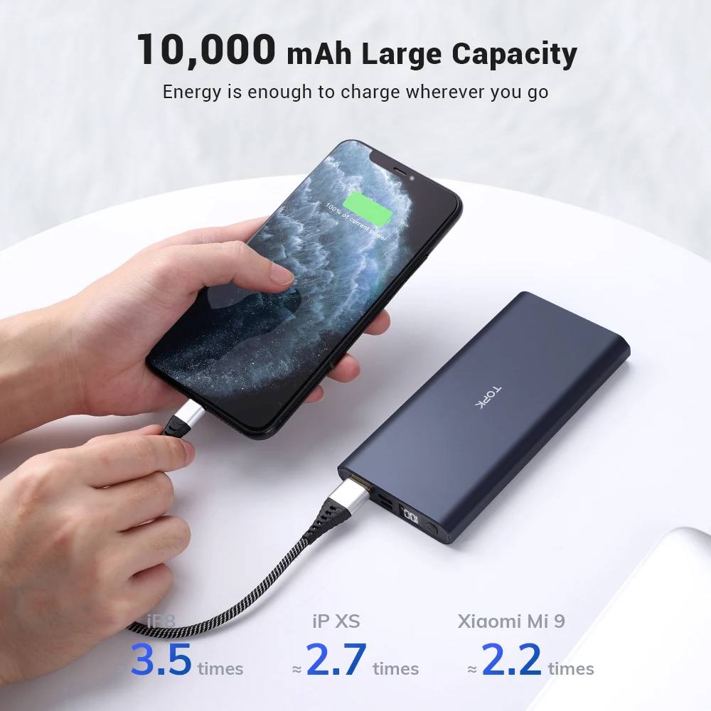 TOPK Power Bank USB Led Display 10000mAh PD QC3.0 Fast Charging Portable External Charger Battery for Xiaomi forMi 9 foriPhone TOPK Power Bank USB Led Display 10000mAh PD QC3.0 Fast Charging Portable External Charger Battery for Xiaomi forMi 9 foriPhone