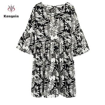 

Spring Print Short Dress Women 2020 Plus Size 4XL Ladies Bufferfly Sleeve Adjust-Waisted Vestidos A-Line Dress Female Robe New